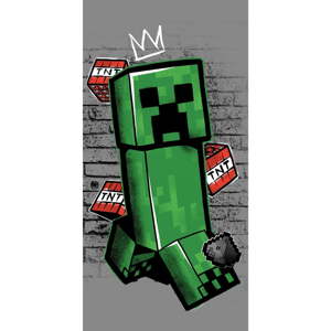 Zeleno-sivá bavlnená detská osuška 70x140 cm Minecraft "Metro Art Creeper" – Jerry Fabrics
