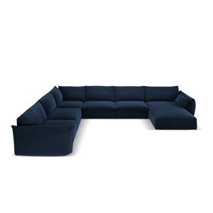 Tmavomodrá zamatová rohová pohovka (ľavý roh/do "U") Vanda – Mazzini Sofas
