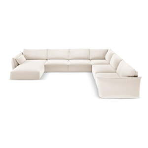 Béžová zamatová rohová pohovka (pravý roh/do "U") Vanda – Mazzini Sofas