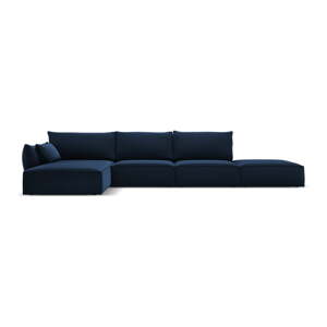Tmavomodrá zamatová rohová pohovka (ľavý roh/s leňoškou) Vanda – Mazzini Sofas