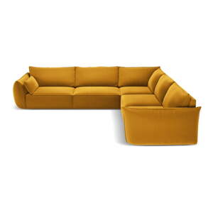 Zamatová rohová pohovka v horčicovej farbe Vanda – Mazzini Sofas