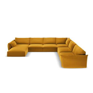 Zamatová rohová pohovka v horčicovej farbe (pravý roh/do "U") Vanda – Mazzini Sofas