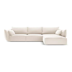 Béžová zamatová rohová pohovka (pravý roh/s leňoškou) Vanda – Mazzini Sofas